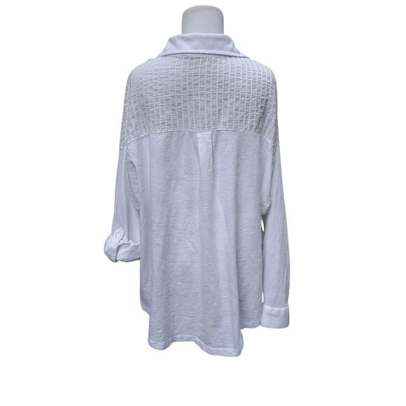 Soft Surroundings White Cotton Slub Button Down Long Sleeve Top Blouse 1X Plus - Picture 11 of 16